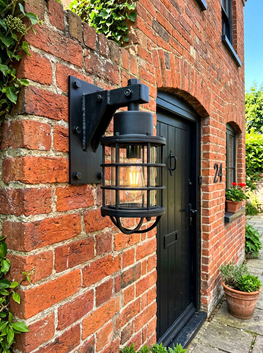 Industrial style lantern on brick wall - 30 porch lantern styling ideas