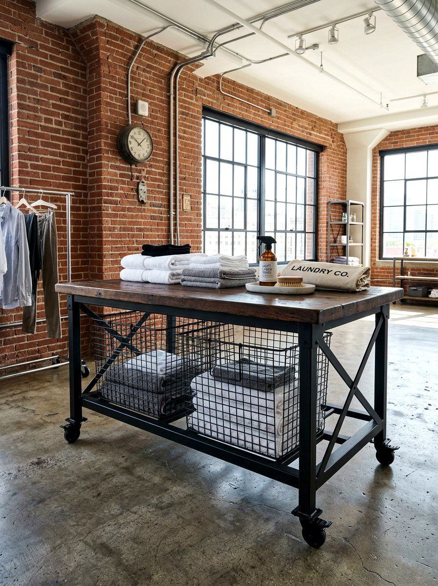 Industrial style laundry folding table - 30 laundry room folding station ideas