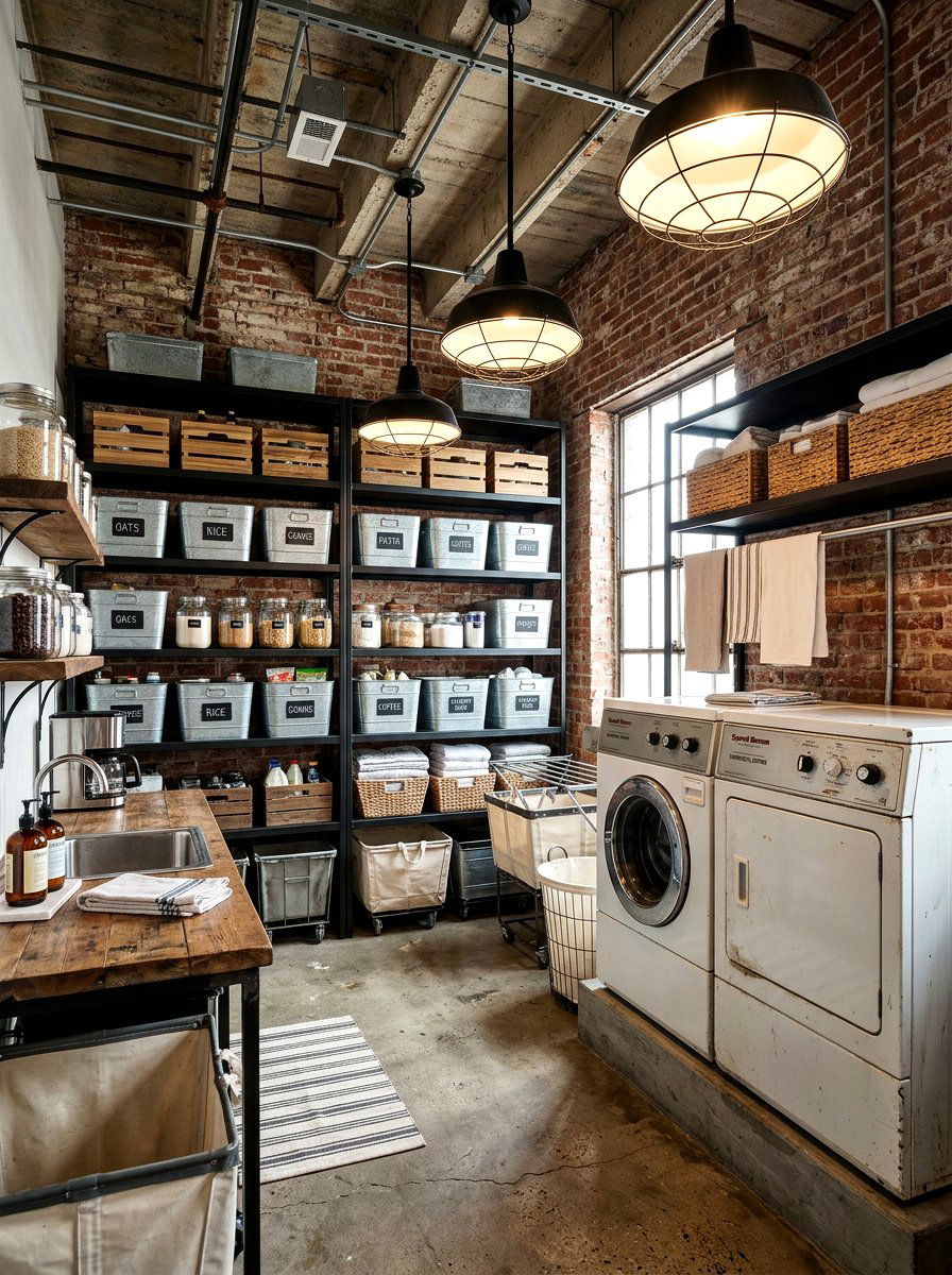 Industrial style laundry pantry - 30 laundry room pantry combo ideas