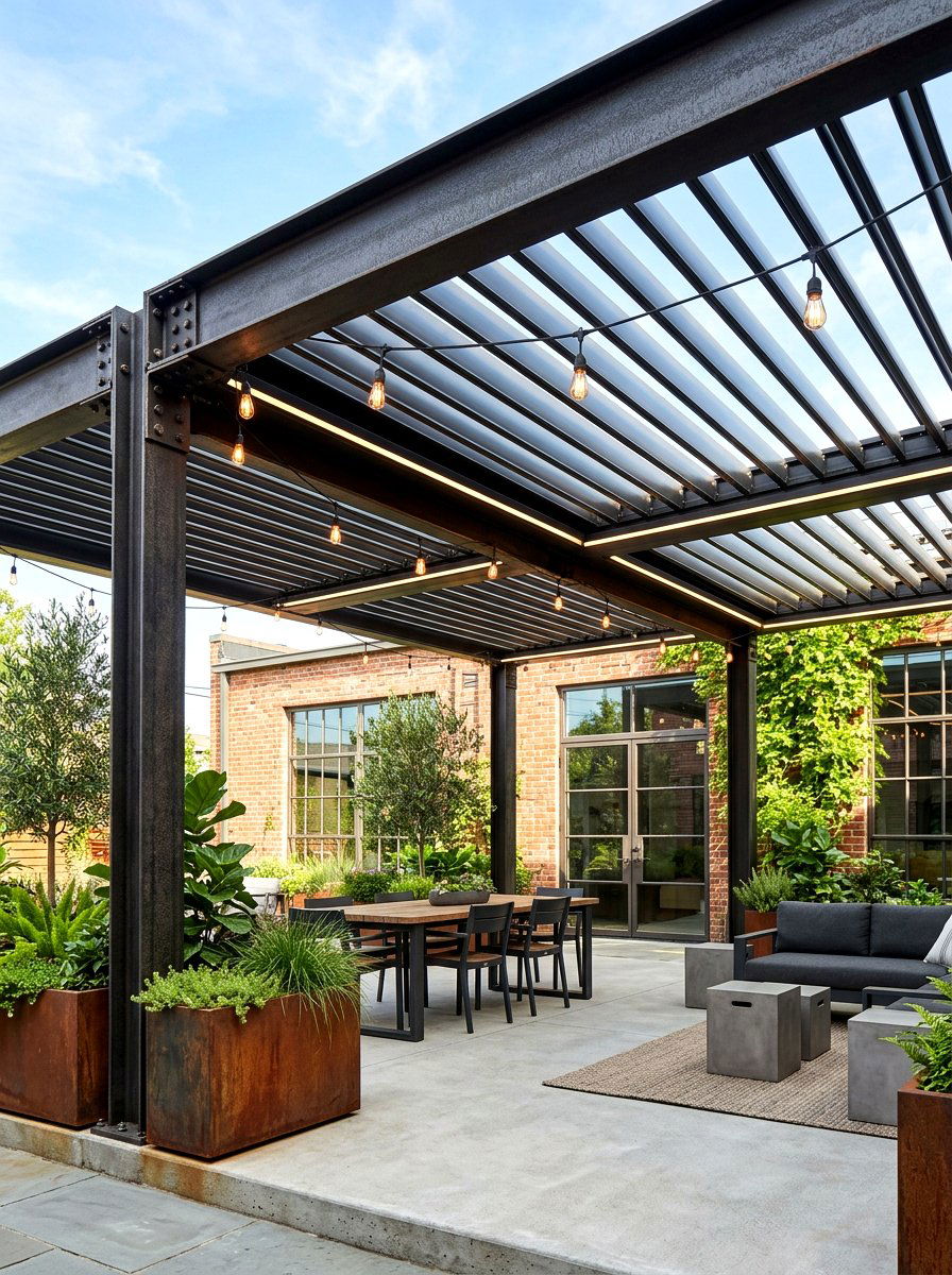 Industrial style louvered pergola - 30 louvered pergola ideas