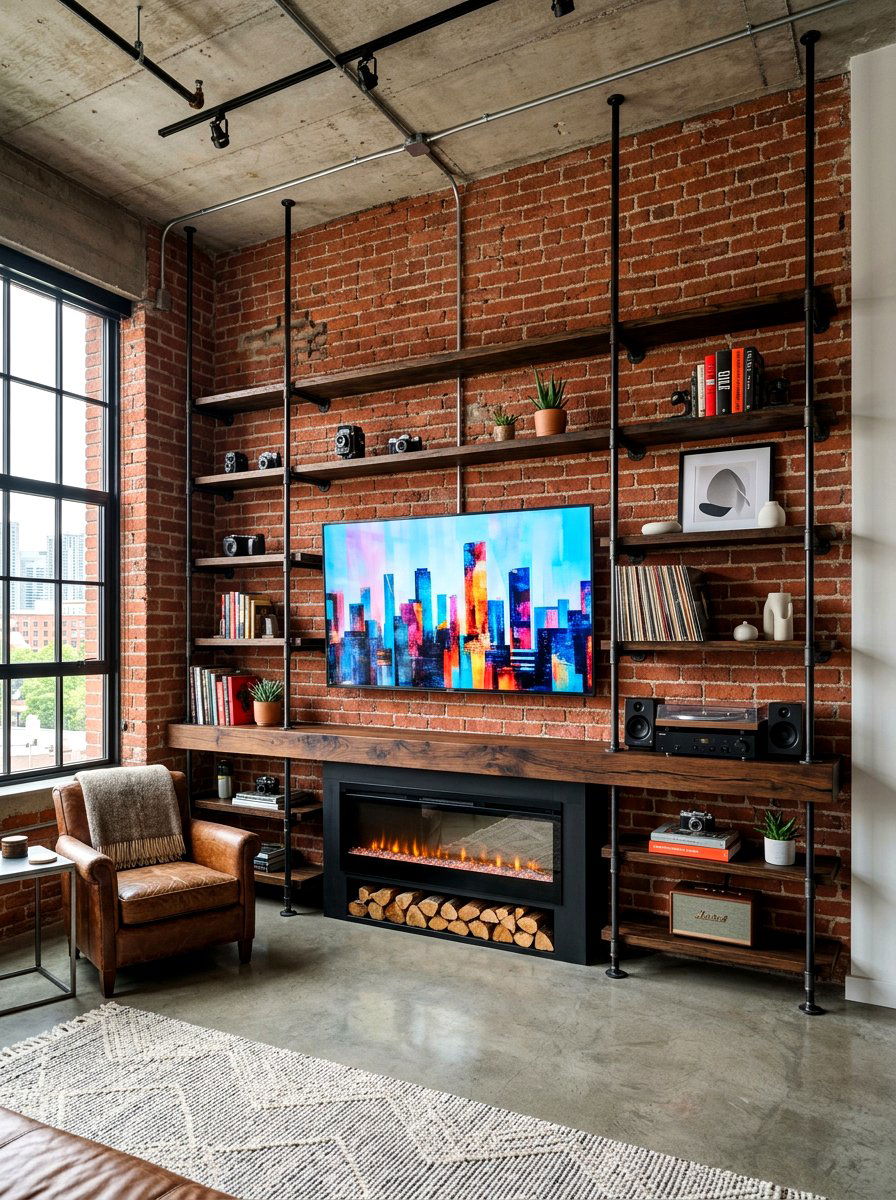 Industrial style media wall - 30 media wall ideas