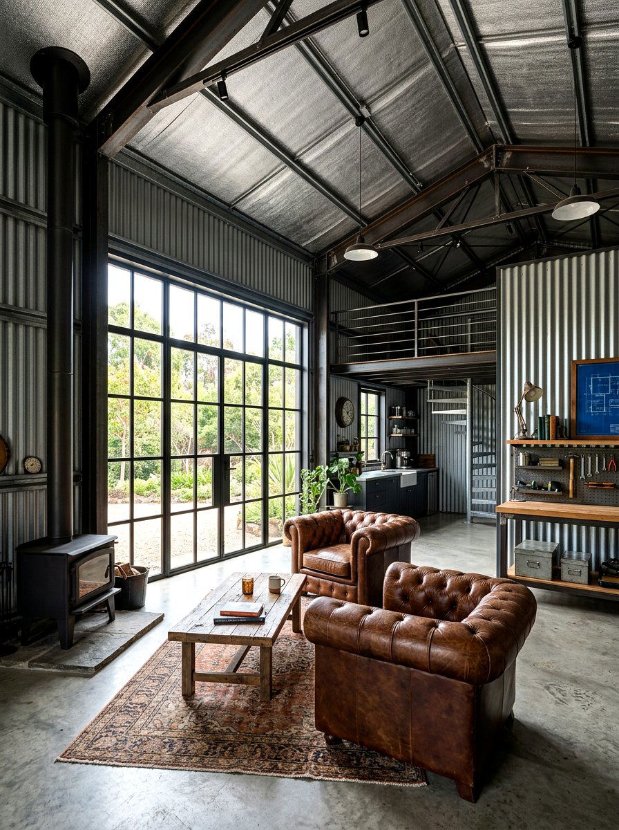 Industrial style metal shed - 30 reading shed ideas