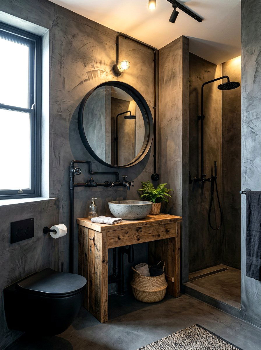 Industrial style microcement bathroom - 30 microcement bathroom ideas