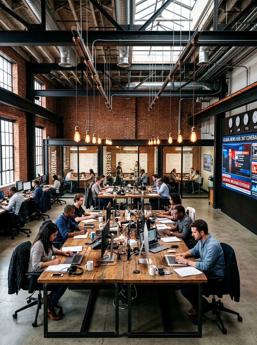 Industrial style newsroom layout - 30 editorial office ideas