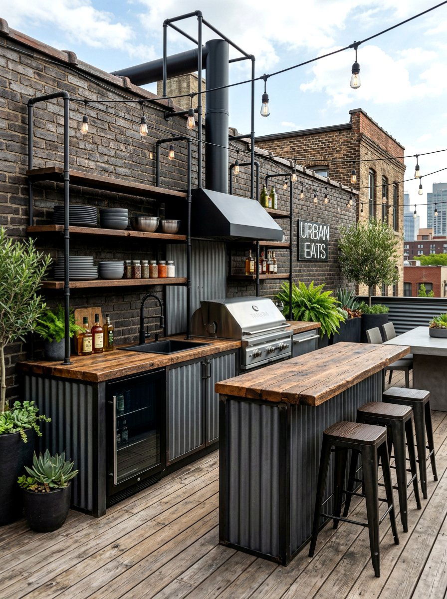 Industrial style outdoor kitchen - 30 patio cooking area ideas