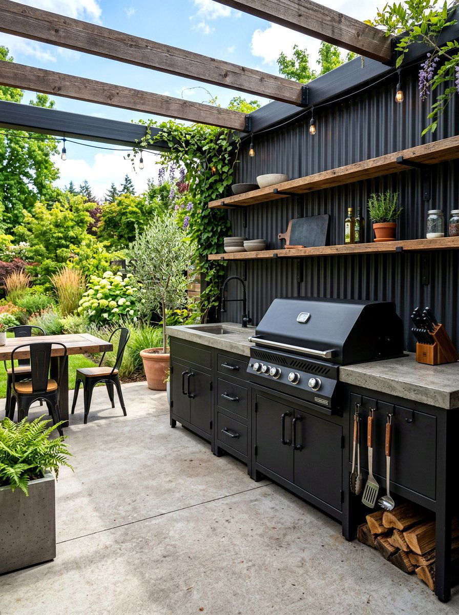 Industrial style patio - 30 family BBQ patio ideas
