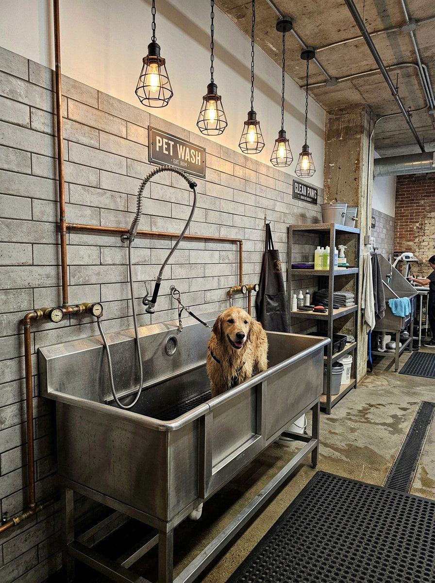 Industrial style pet wash - 30 pet washing station laundry ideas