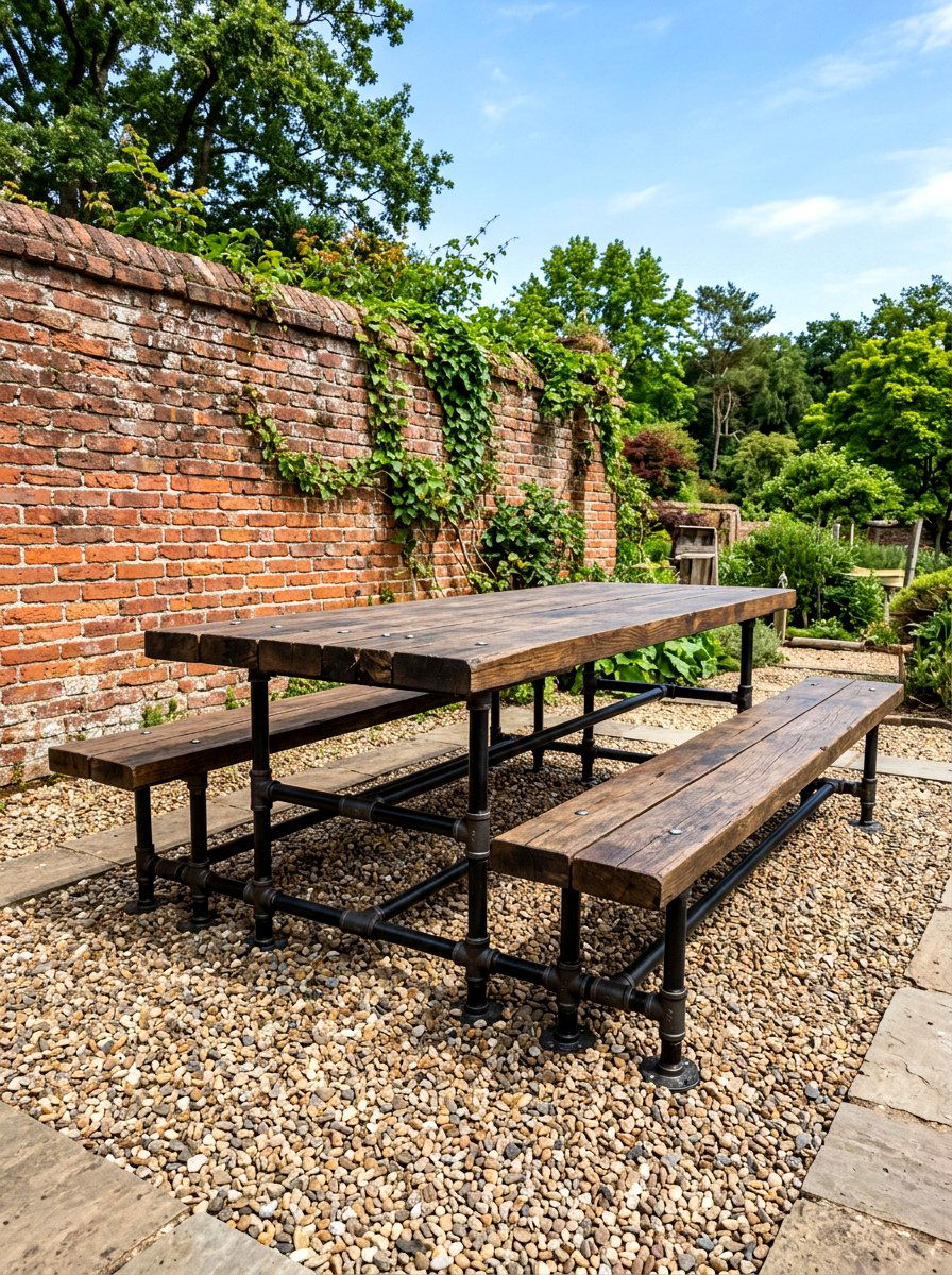 Industrial style picnic table - 30 backyard picnic table ideas