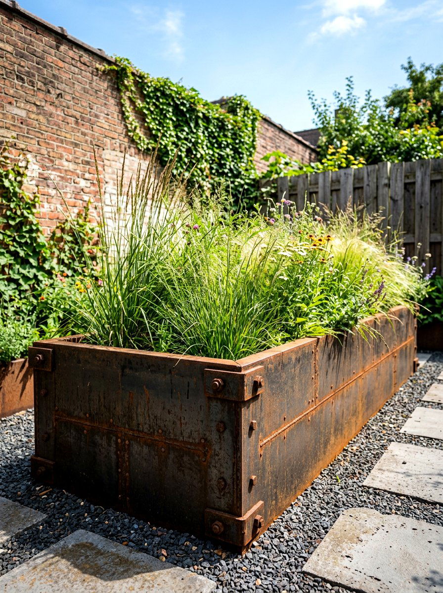 Industrial style raised bed - 30 modern raised bed ideas