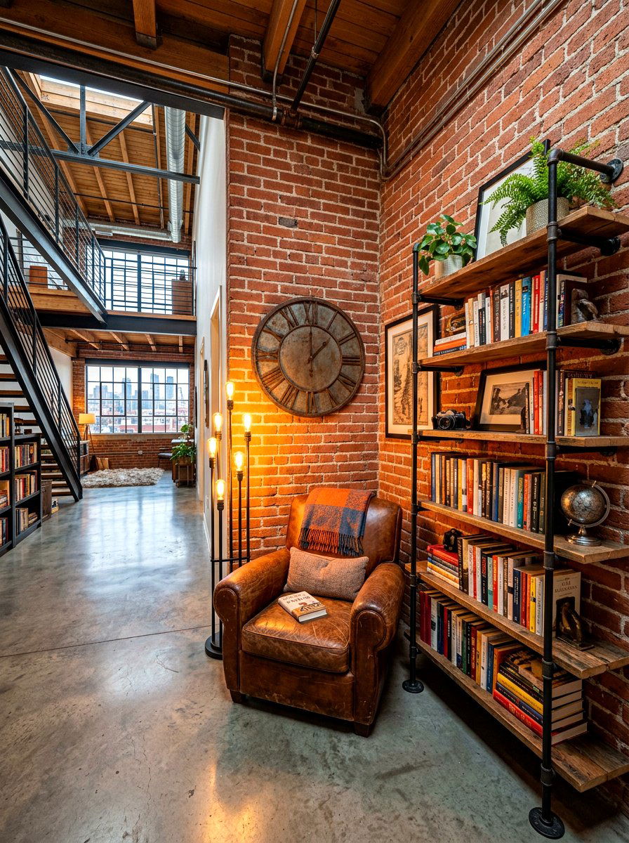 Industrial style reading space - 30 hallway reading nook ideas