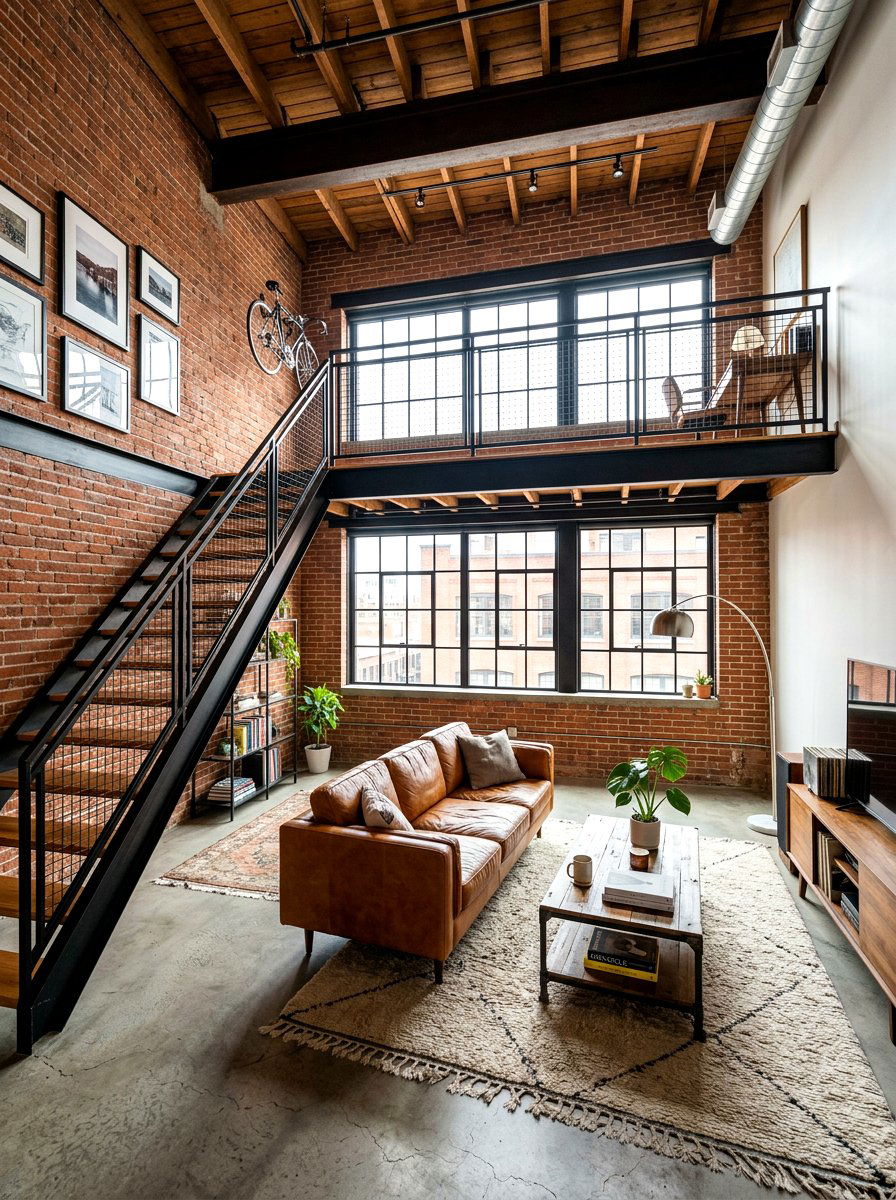 Industrial style split level living room - 30 split level living room ideas