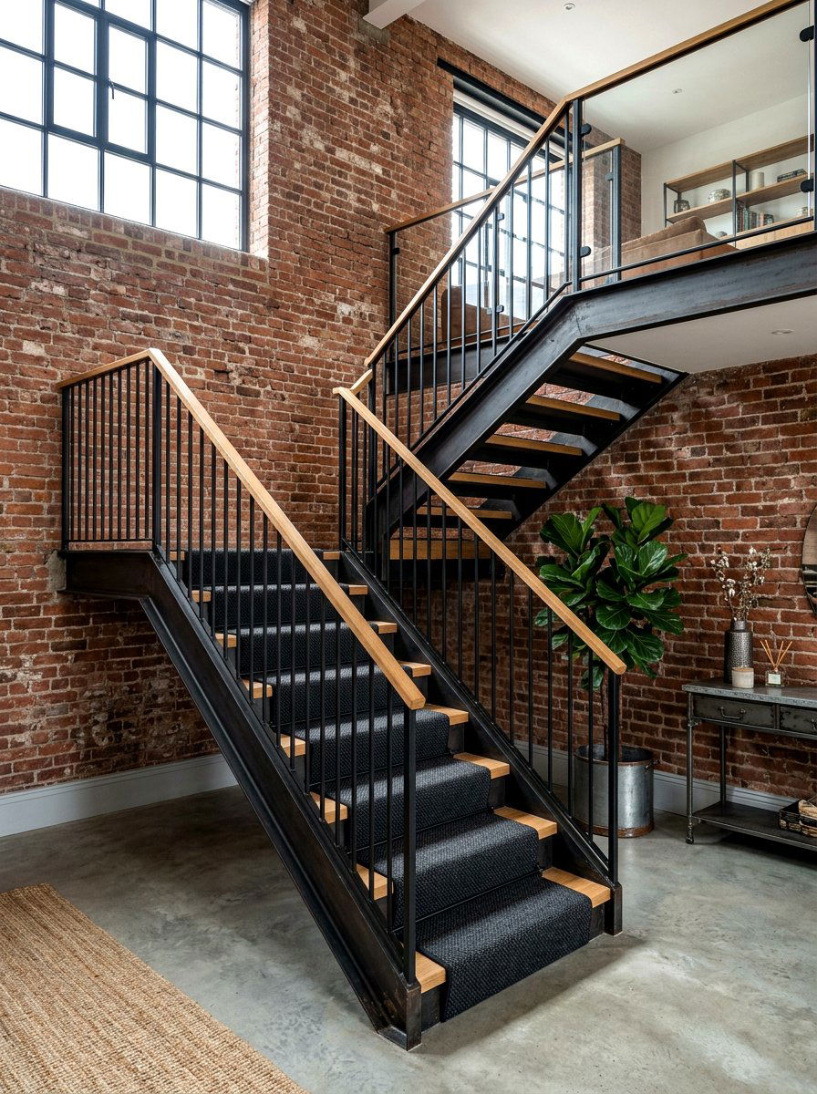 Industrial style stair runner - 30 stair runner ideas
