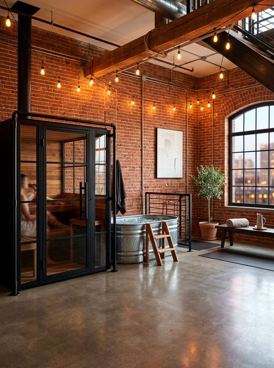 Industrial style wellness space - 30 contrast therapy room ideas