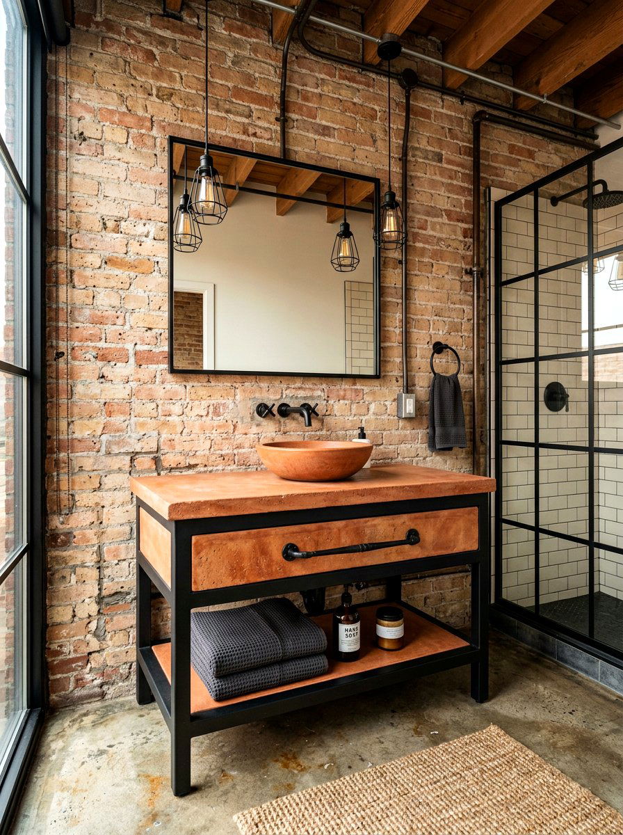 Industrial terracotta bathroom vanity - 30 terracotta bathroom vanity ideas