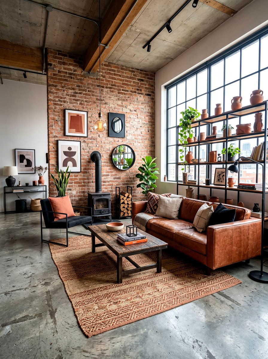Industrial terracotta living room - 30 terracotta living room ideas