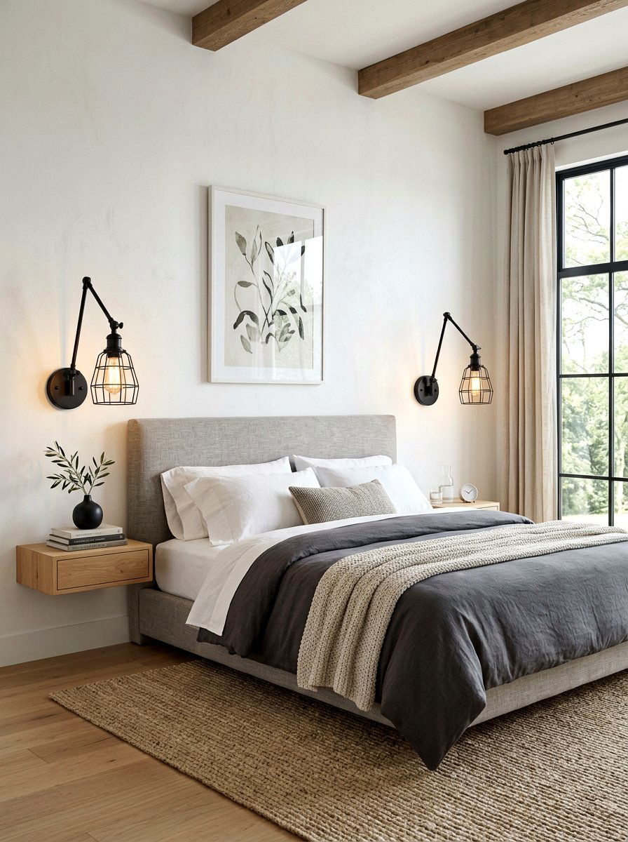 Industrial wall sconce - 30 farmhouse bedroom ideas