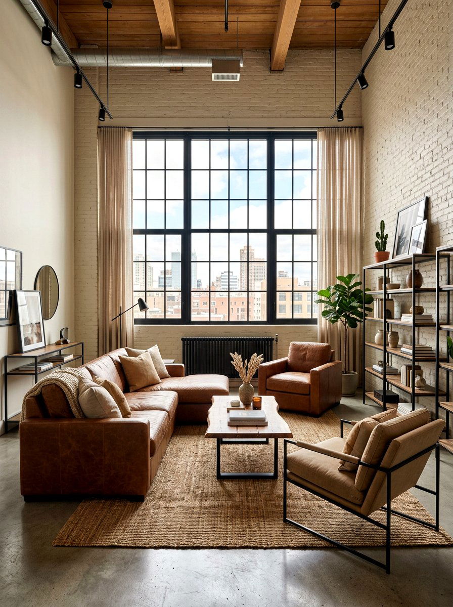 Industrial warm neutral living room - 30 warm neutral living room ideas