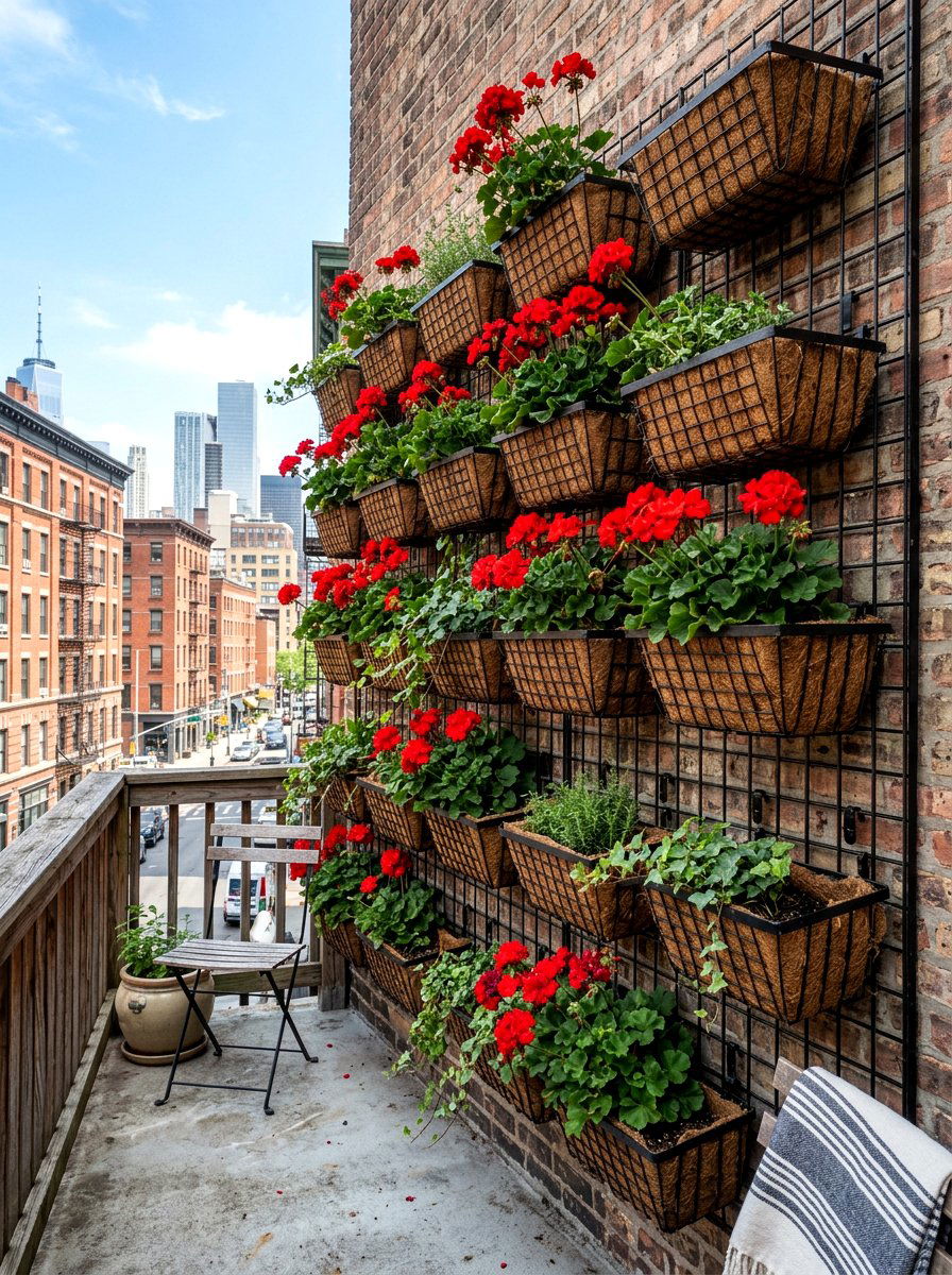 Industrial wire basket wall - 30 balcony planter wall ideas