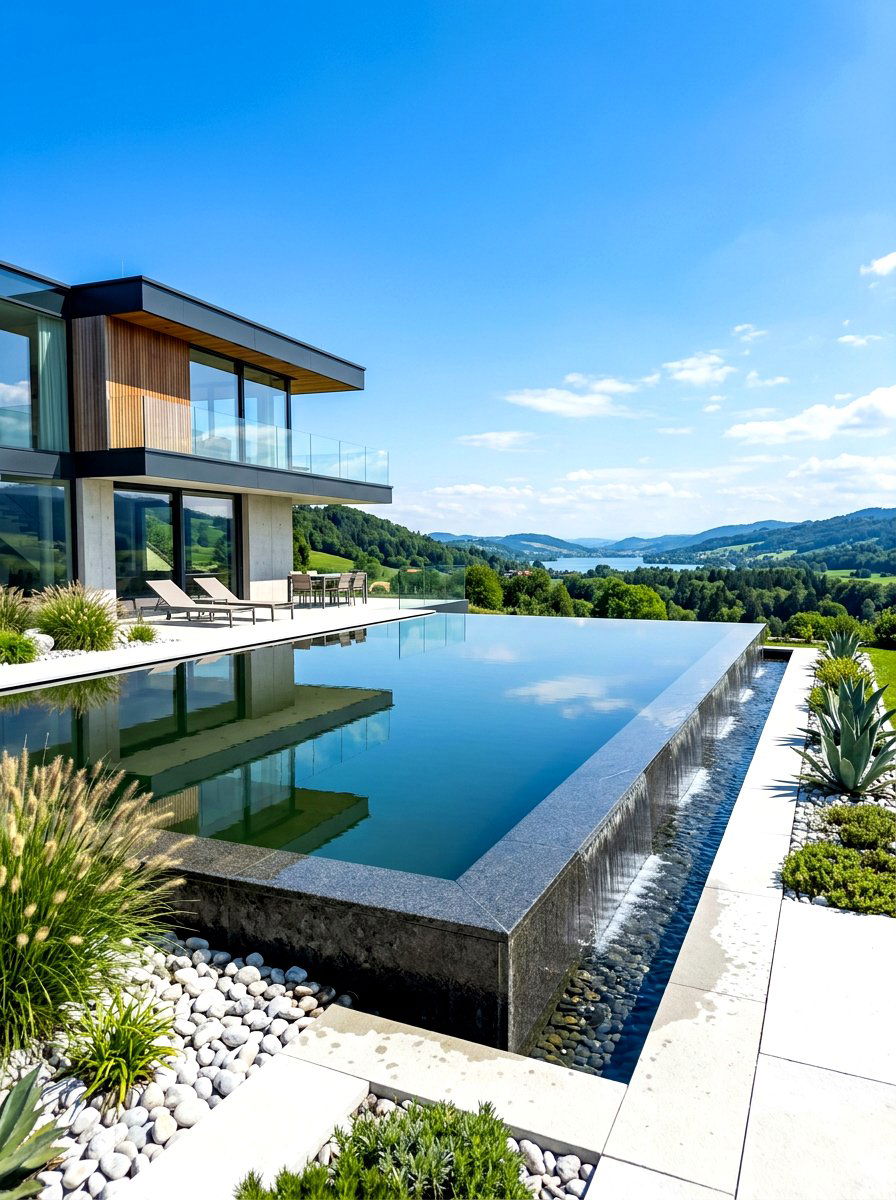 Infinity edge pond - 30 front yard water feature ideas