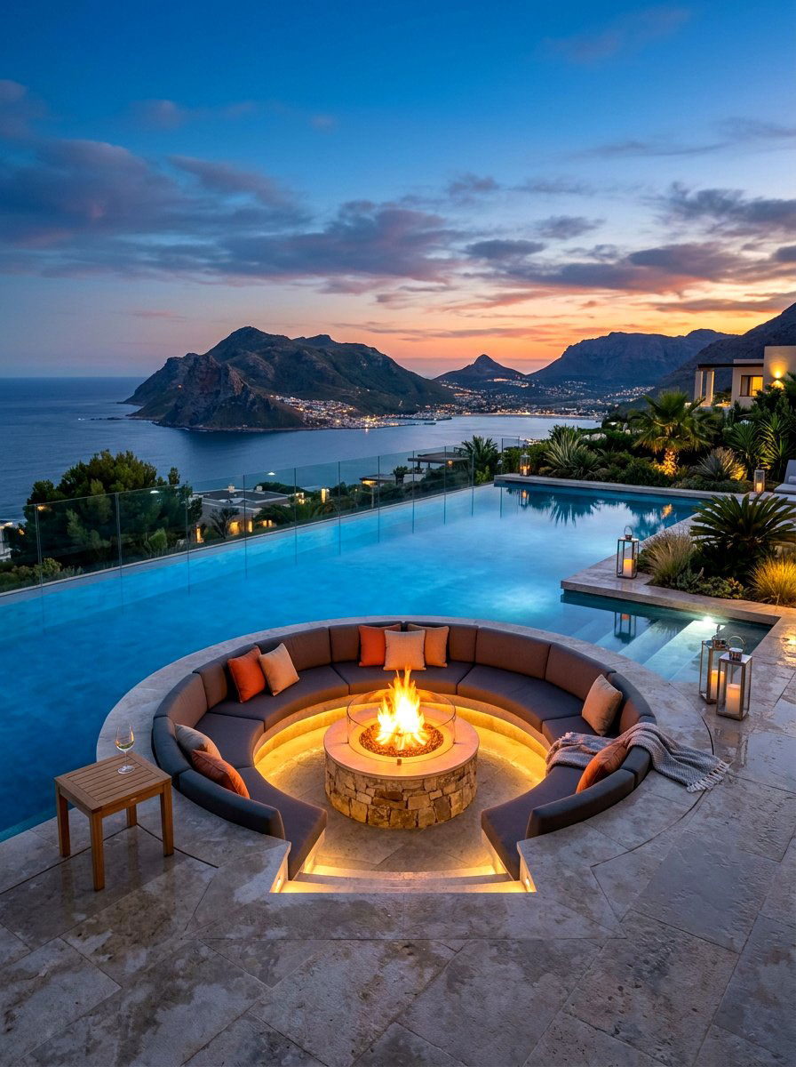 Infinity pool with fire pit - 30 infinity pool backyard ideas