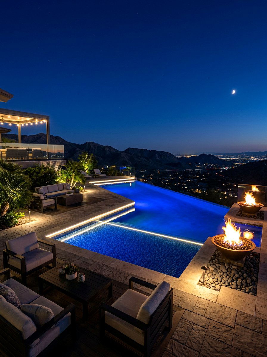 Infinity pool with night lighting - 30 infinity pool backyard ideas