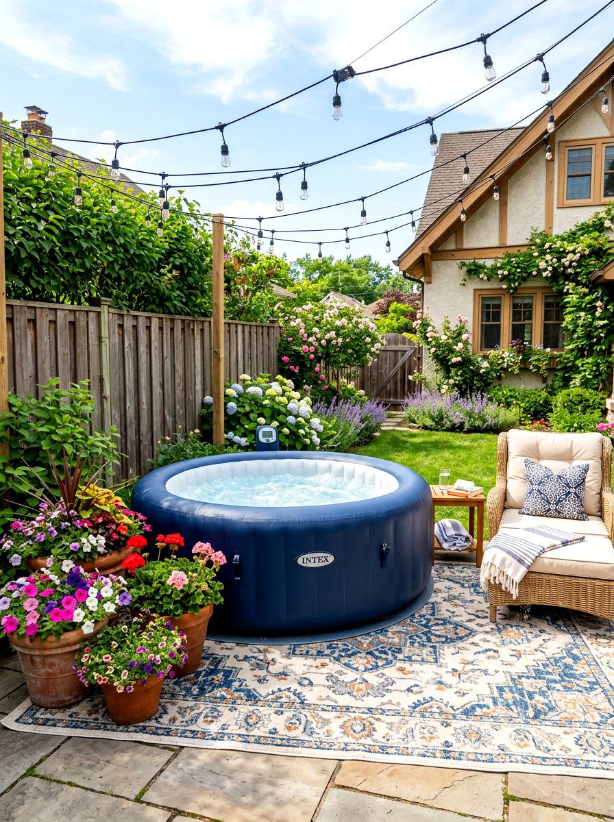 Inflatable hot tub backyard - 30 small hot tub patio ideas