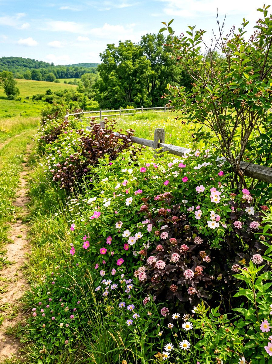 Informal Pollinator Hedge Row - 30 pollinator border ideas