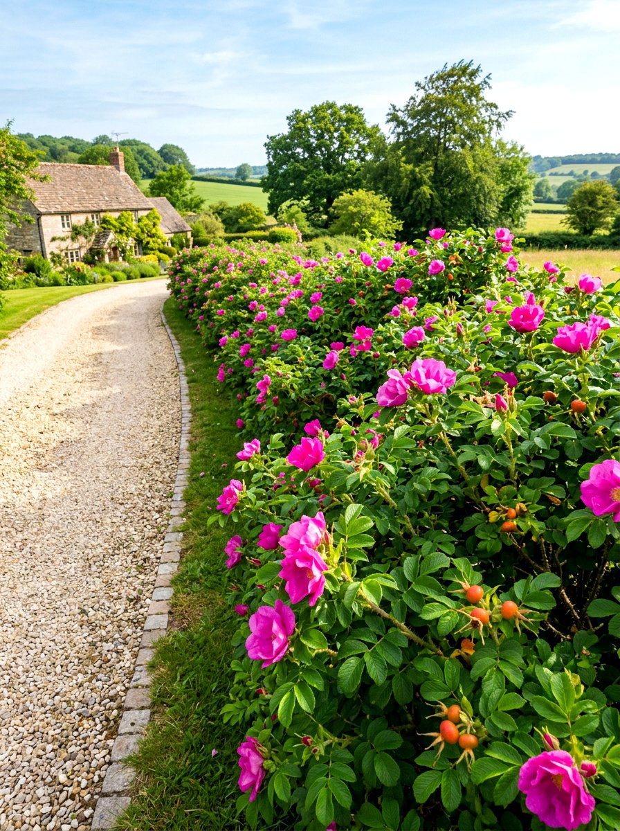 Informal rose hedge - 30 cottage rose border landscaping ideas