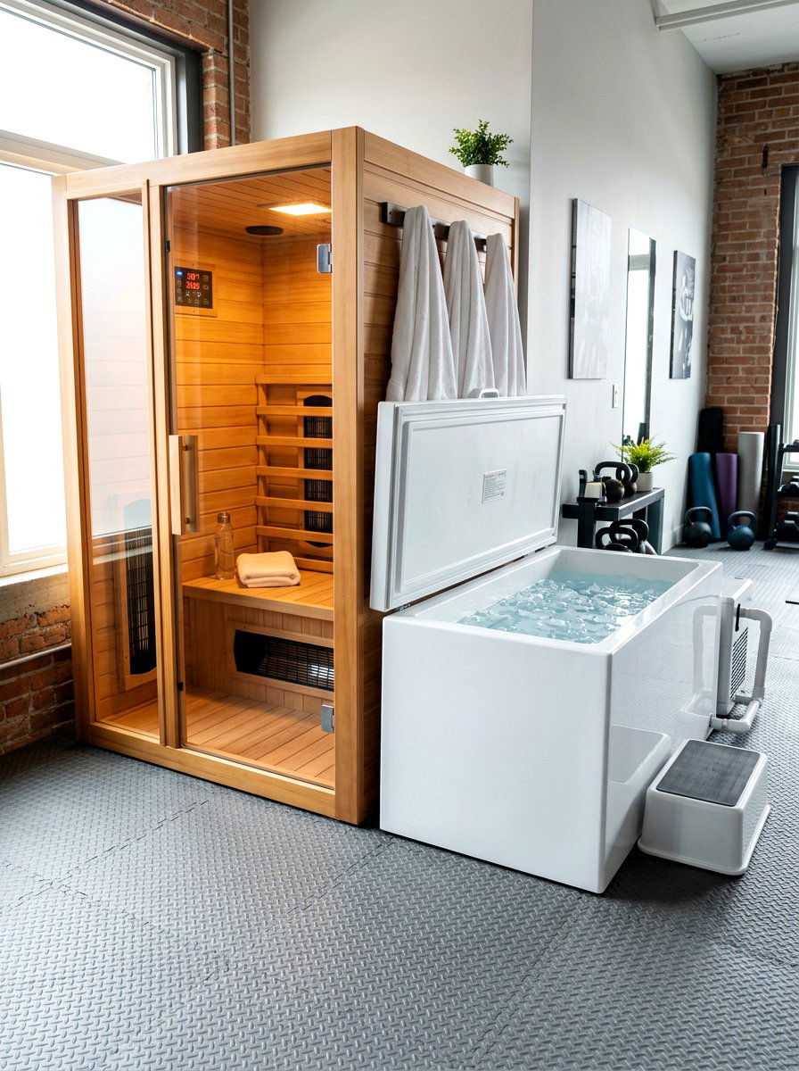 Infrared sauna and ice bath - 30 contrast therapy room ideas