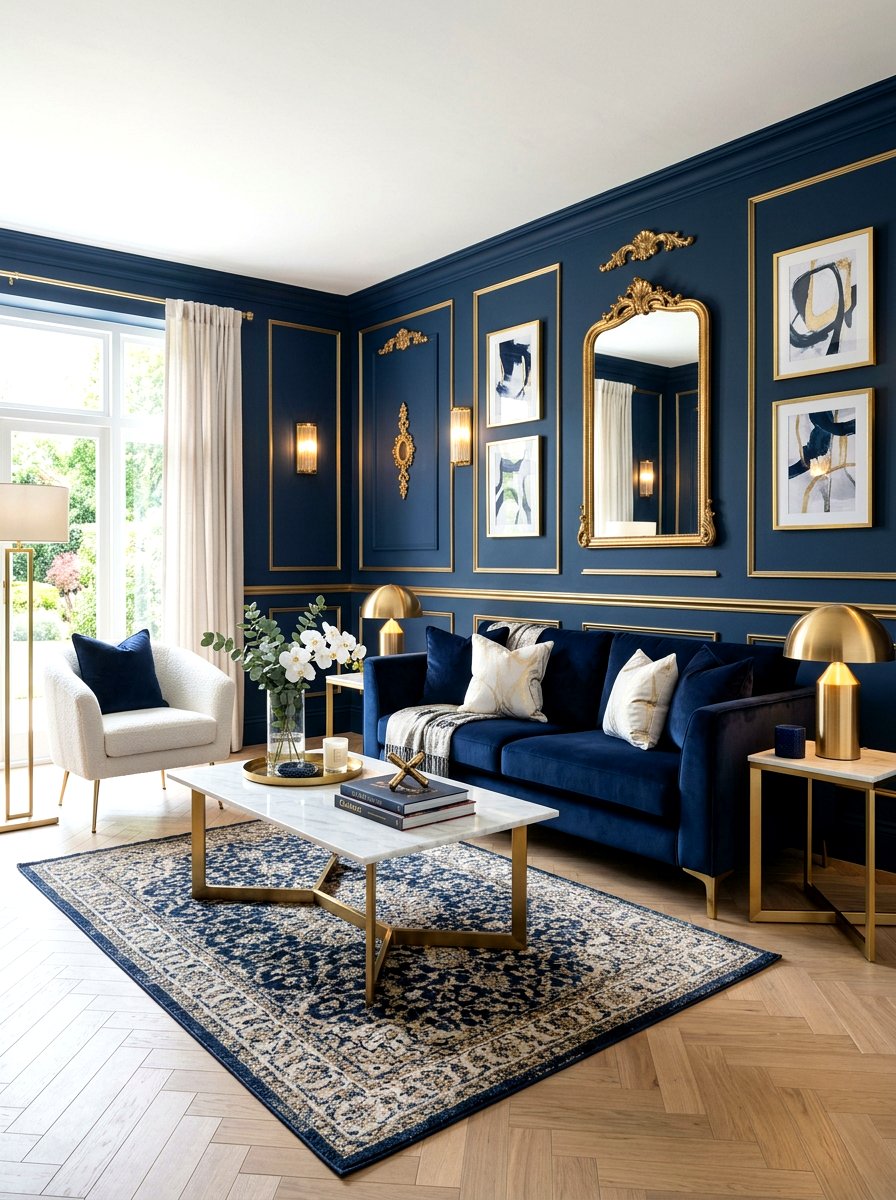 Ink Blue And Gold Accents - 30 ink blue lounge ideas