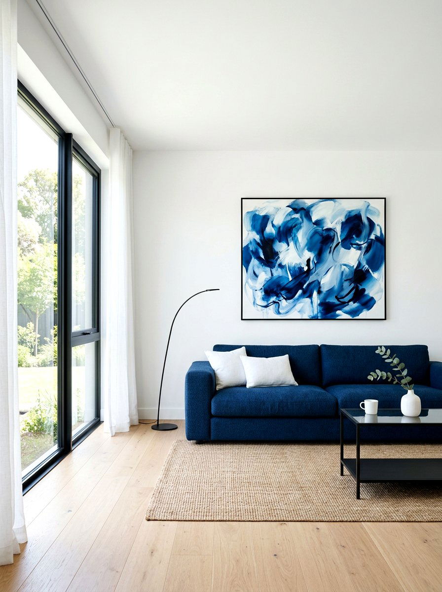 Ink Blue Minimalist Living Room - 30 ink blue lounge ideas