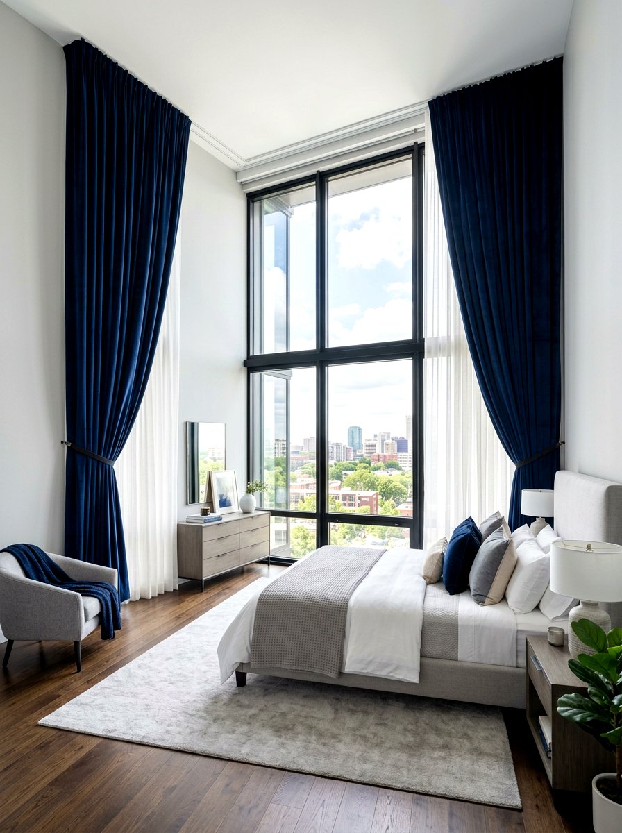 Inky Blue Curtains And Drapes - 30 inky blue bedroom ideas