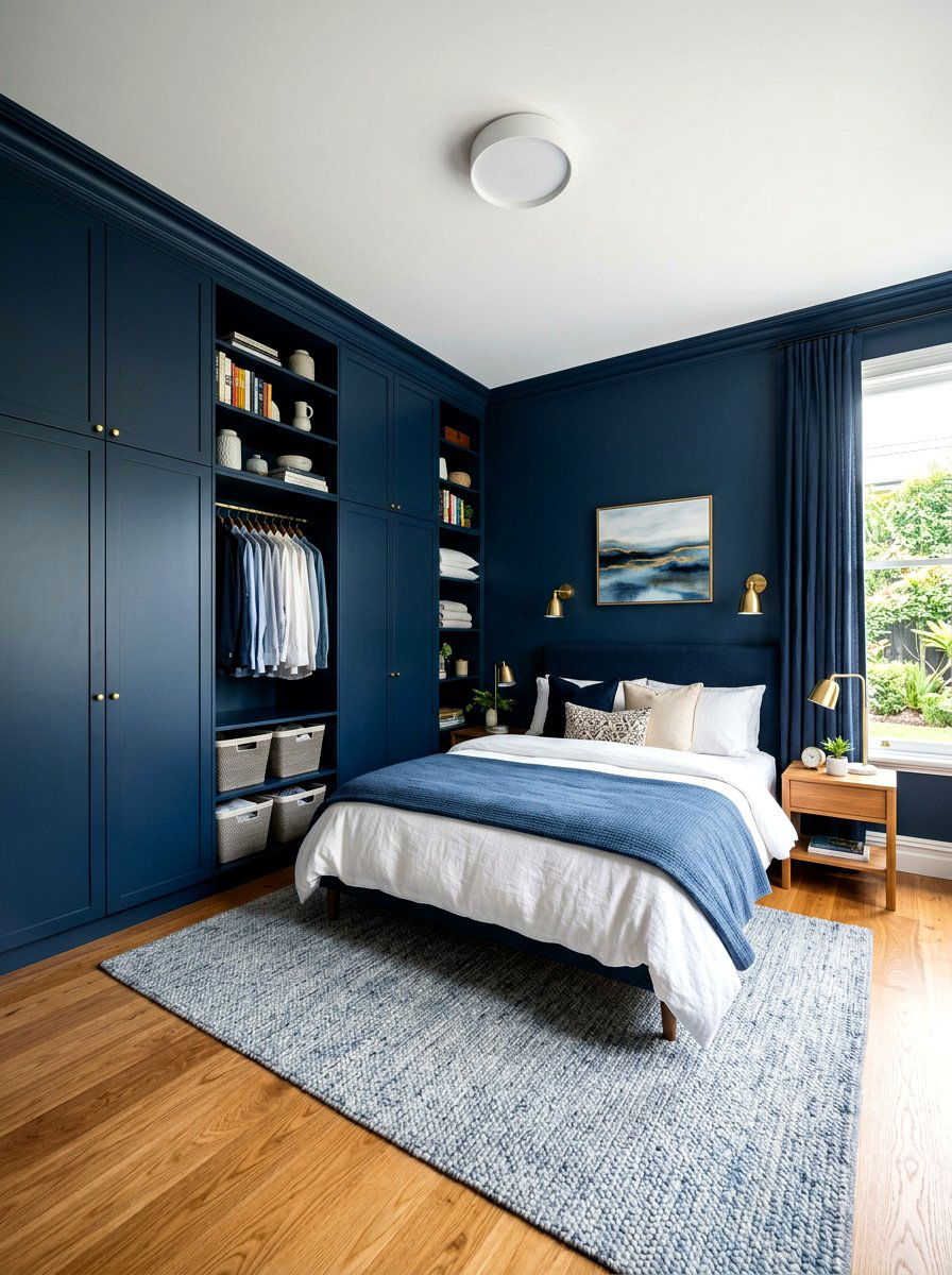 Inky Blue Floor To Ceiling Built Ins - 30 inky blue bedroom ideas