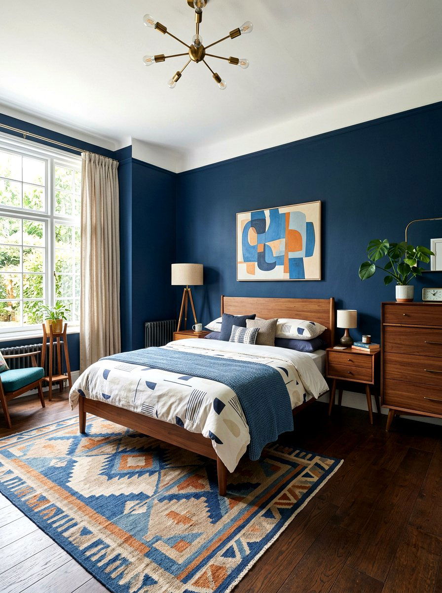 Inky Blue Mid Century Modern Bedroom - 30 inky blue bedroom ideas