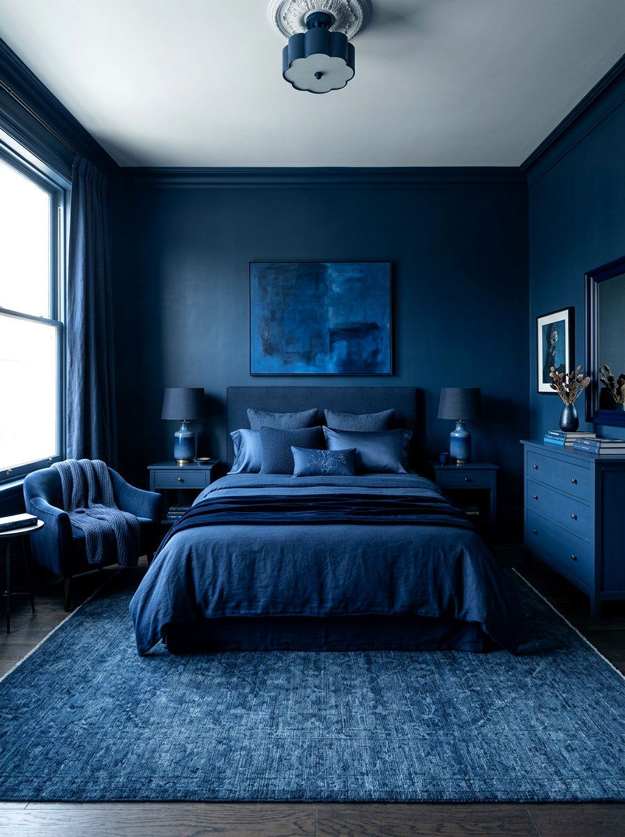Inky Blue Monochromatic Bedroom - 30 inky blue bedroom ideas