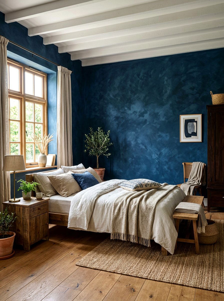 Inky Blue Textured Walls - 30 inky blue bedroom ideas