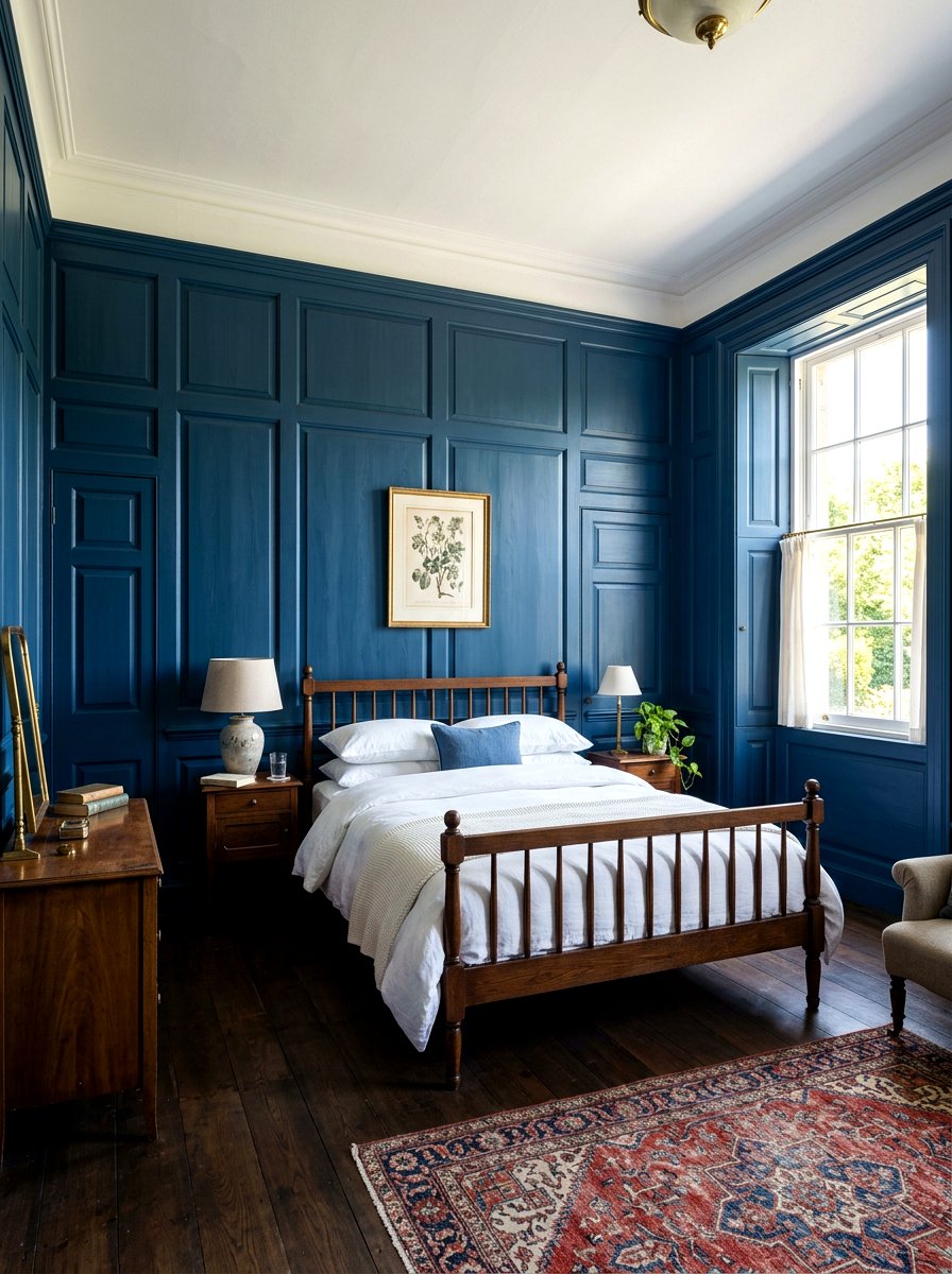 Inky Blue Wood Paneling - 30 inky blue bedroom ideas