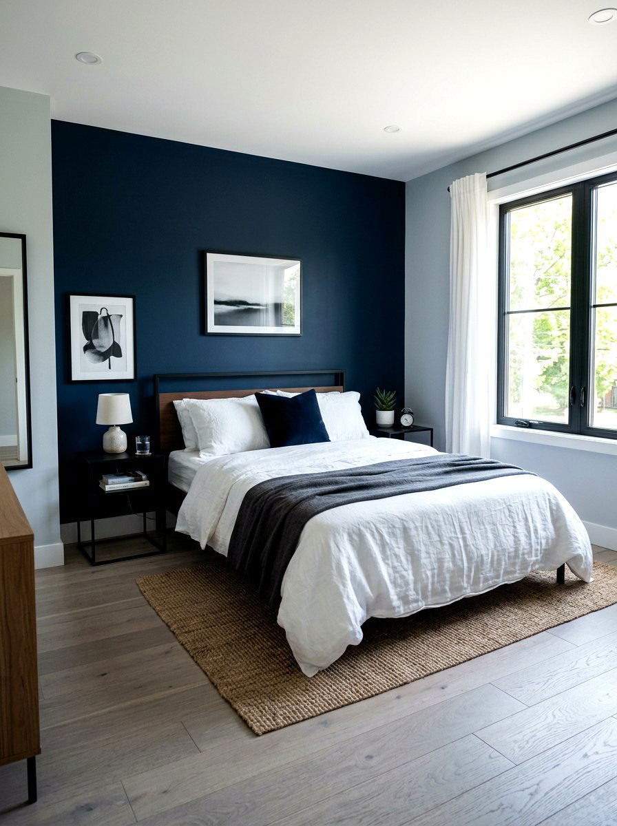 Inky blue accent wall - 30 inky blue bedroom decor ideas
