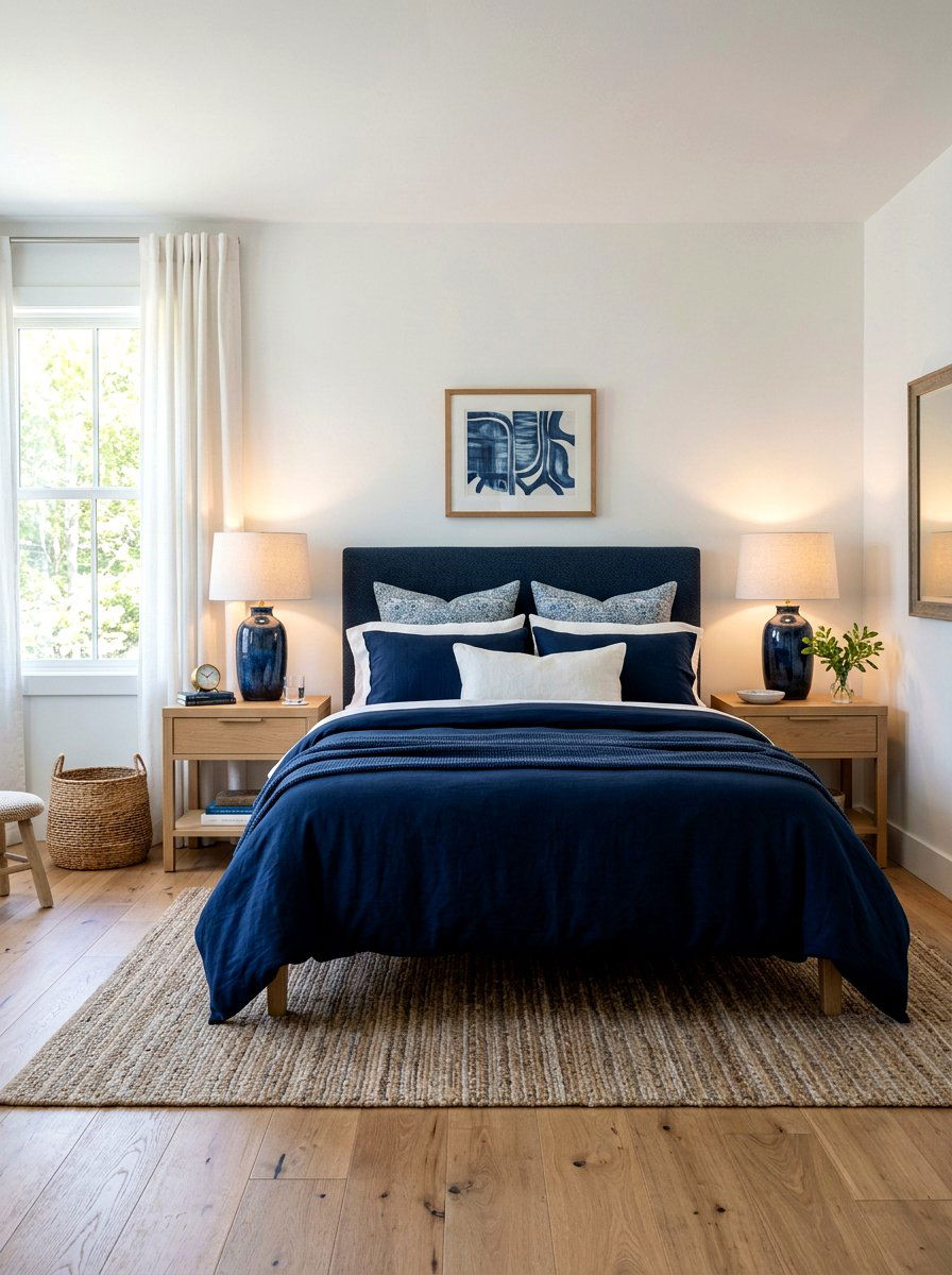 Inky blue bedside lighting - 30 inky blue bedroom decor ideas