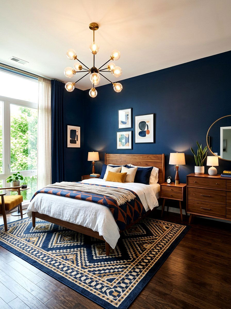 Inky blue mid century bedroom - 30 inky blue bedroom decor ideas
