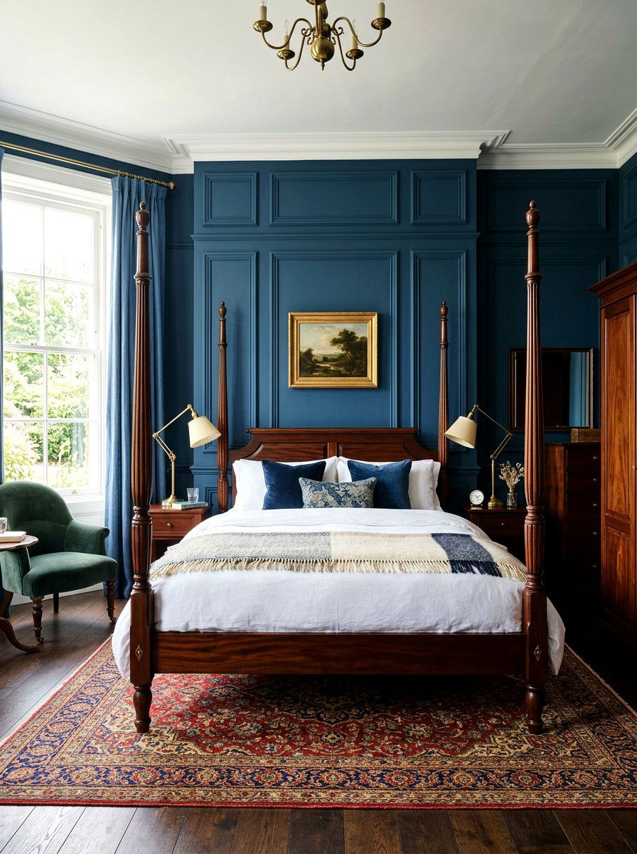 Inky blue paneled walls - 30 inky blue bedroom decor ideas