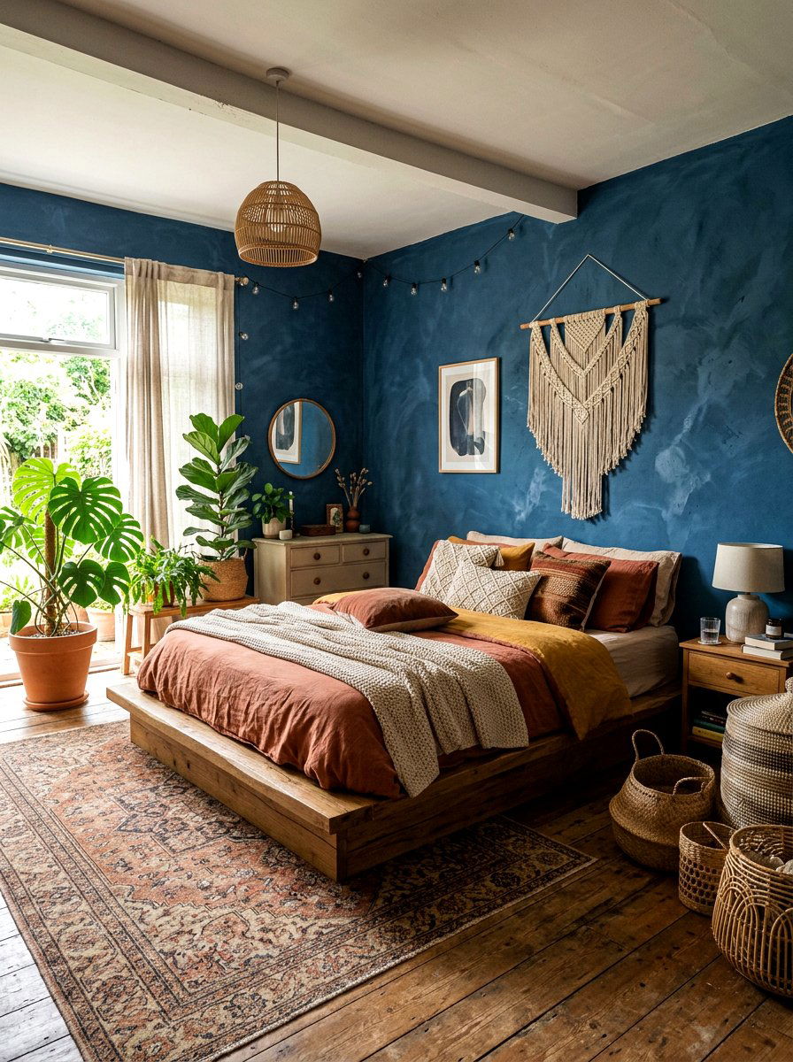 Inky blue textured walls - 30 inky blue bedroom decor ideas