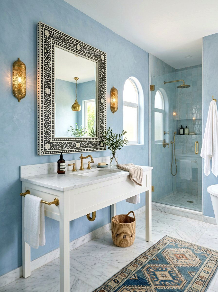Inlaid Bone Mirror Bathroom - 30 Moroccan bathroom ideas