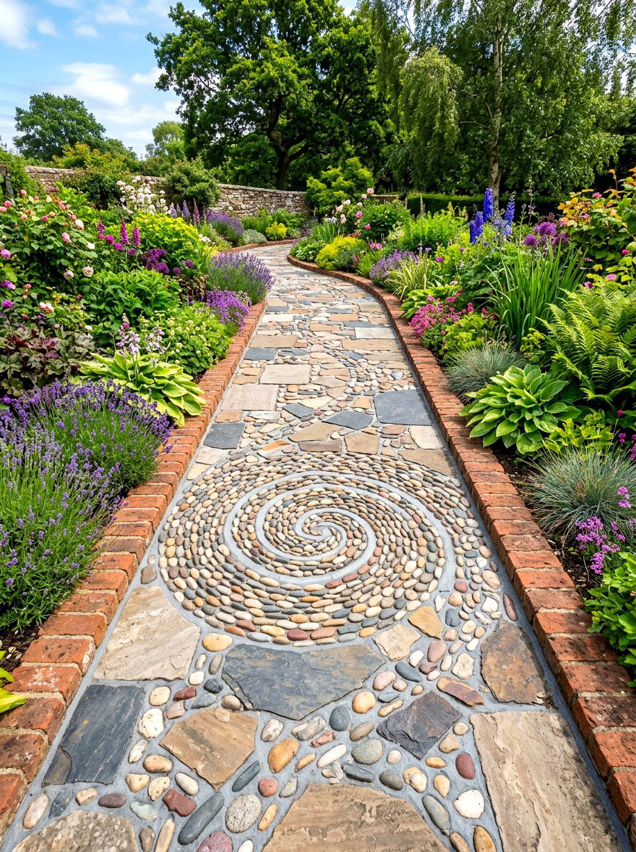 Inlaid Stone Path - 30 stepping stone walkway ideas