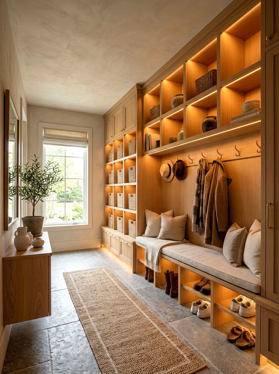 Inset Cabinet Lighting - 30 quiet luxury mudroom ideas
