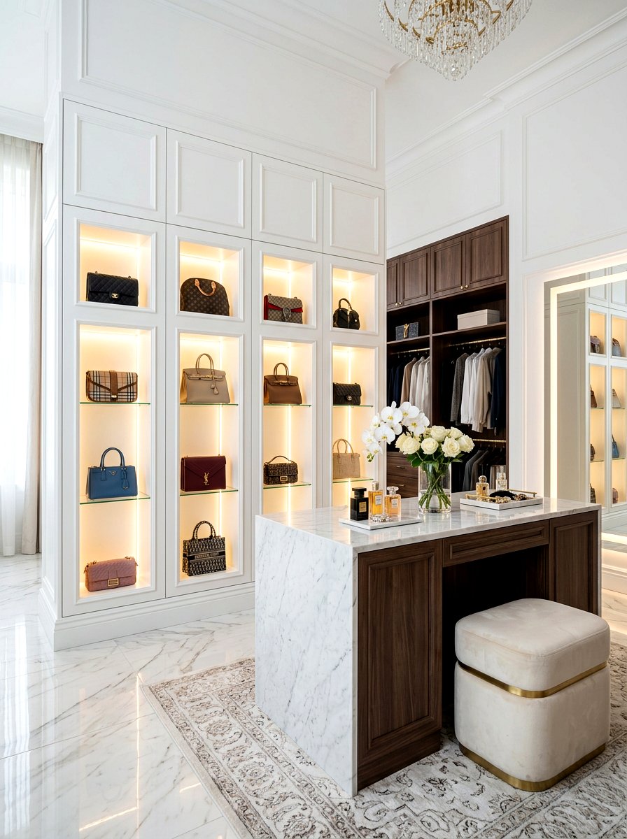 Inset wall niche - 30 handbag storage ideas