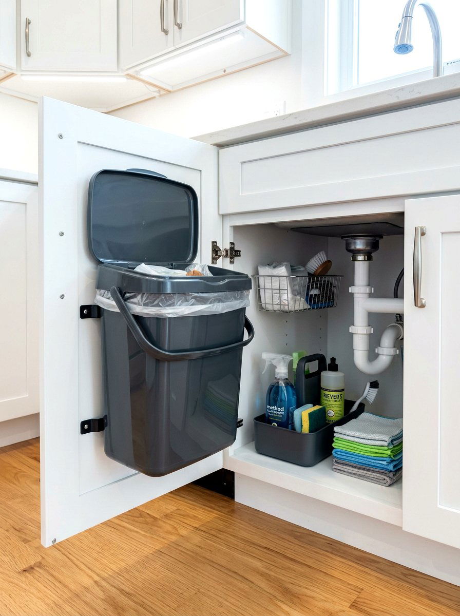 Inside cabinet trash can - 30 apartment kitchen storage ideas