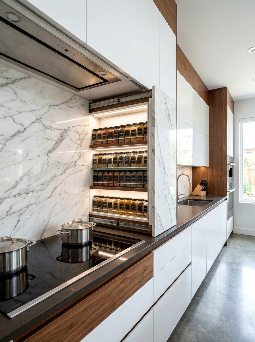 Integrated Backsplash Spice Storage - 30 pull out spice rack ideas