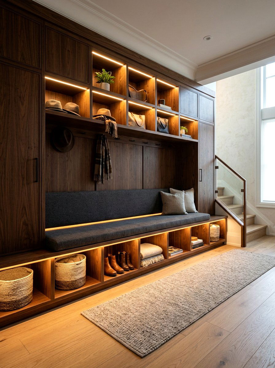 Integrated Bench Cubby Lighting - 30 entry cubby ideas
