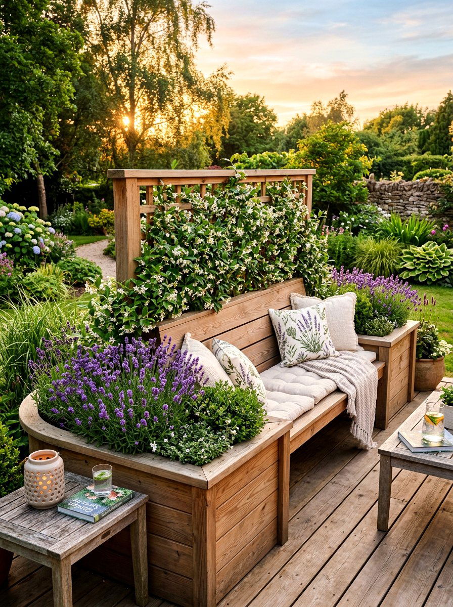 Integrated Bench Planter - 30 raised planter box ideas